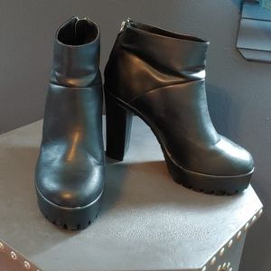 Chunky heel black ankle boots